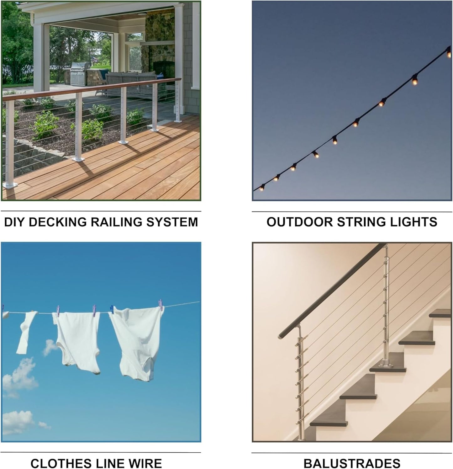 Galvanized Aircraft Cable Wire Rope 3/8" 7x19-100 ft Coil for DIY Cable Decking Railing System, Marine Grade