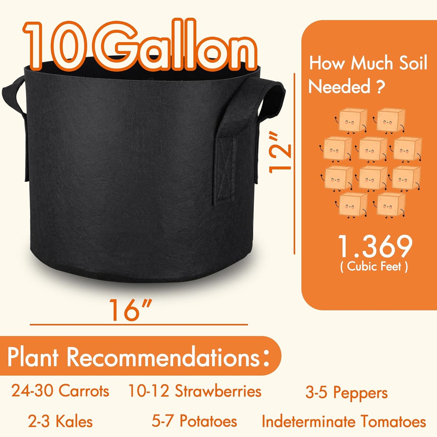 Gardzen 20-Pack 10 Gallon Grow Bags, Aeration Fabric Pots with Handles, Heavy Duty Plant Bags for Plants