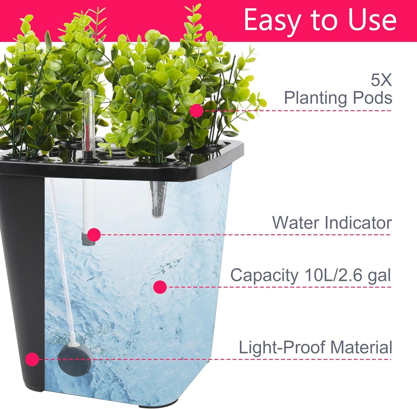 4 Hydroponic Buckets Kit for Plants, Hydroponics Growing System for Herbs/Tomato/Vegetables, DWC System with Air Pump & Germination Tray Black (Complete Indoor Hydroponic Gardening Supplies)