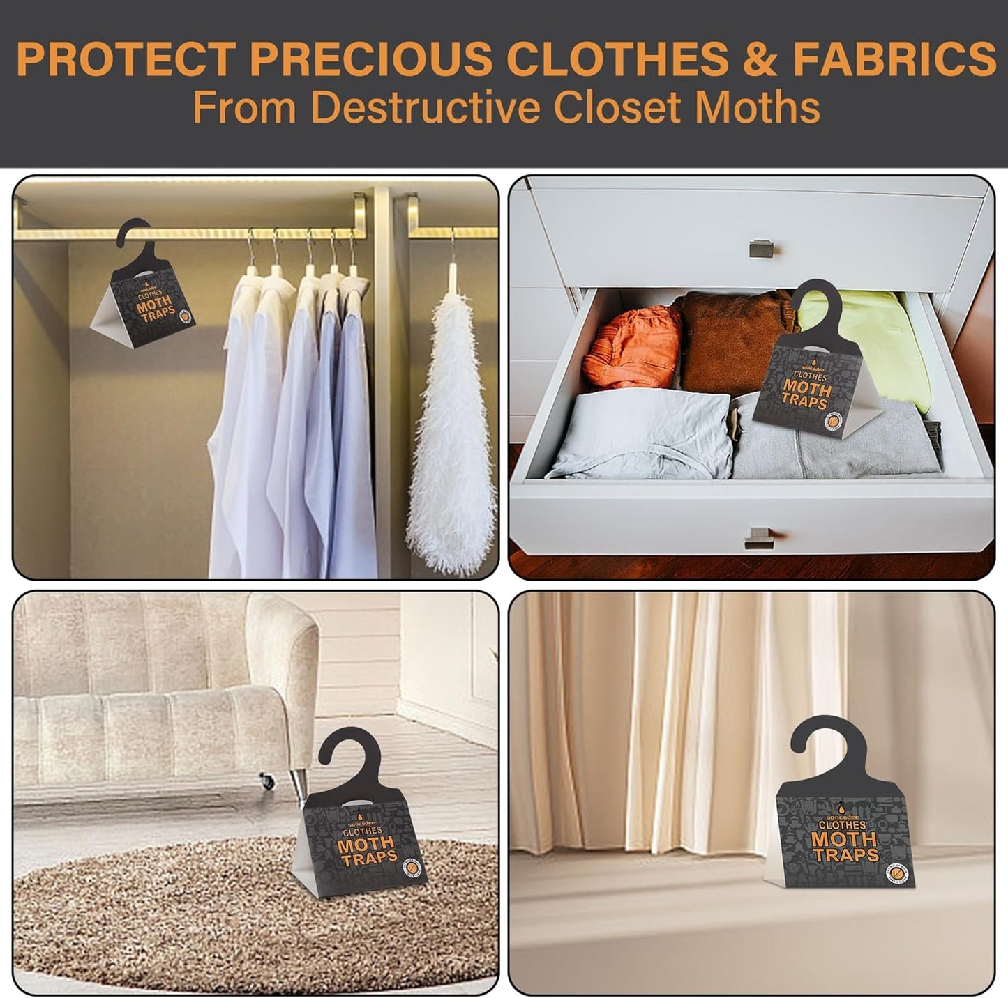 16 Pack Clothes Moth Traps with Natural Pheromones, Clothing Moth Hanging Glue Trap, Sticky Boards for Closets Moths