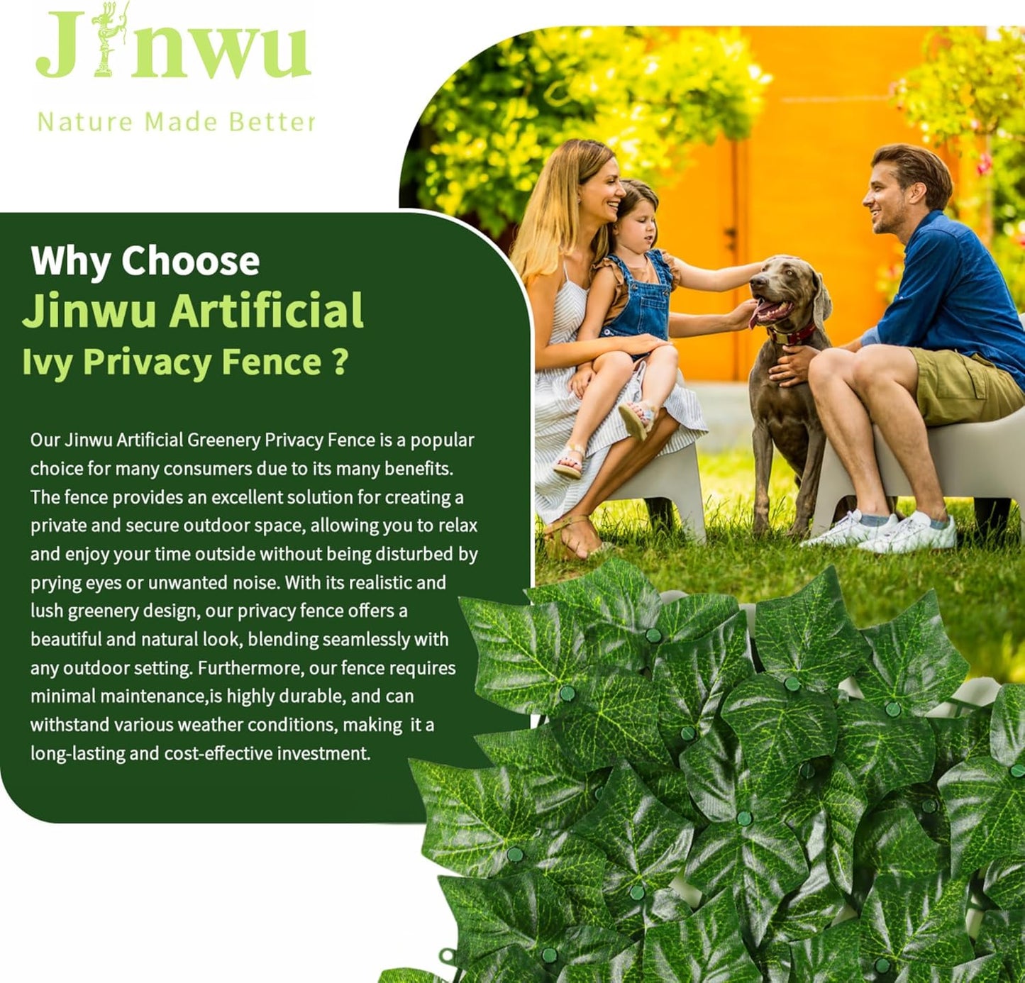 Artificial Ivy Privacy Fence Screen, 39.4x354.3 inch Artificial Faux Ivy Hedge, Expandable Faux Privacy Fence with 80 pcs Zip Ties, Decoration for Outdoor Garden, Color Printing Sweet Potato Leaves