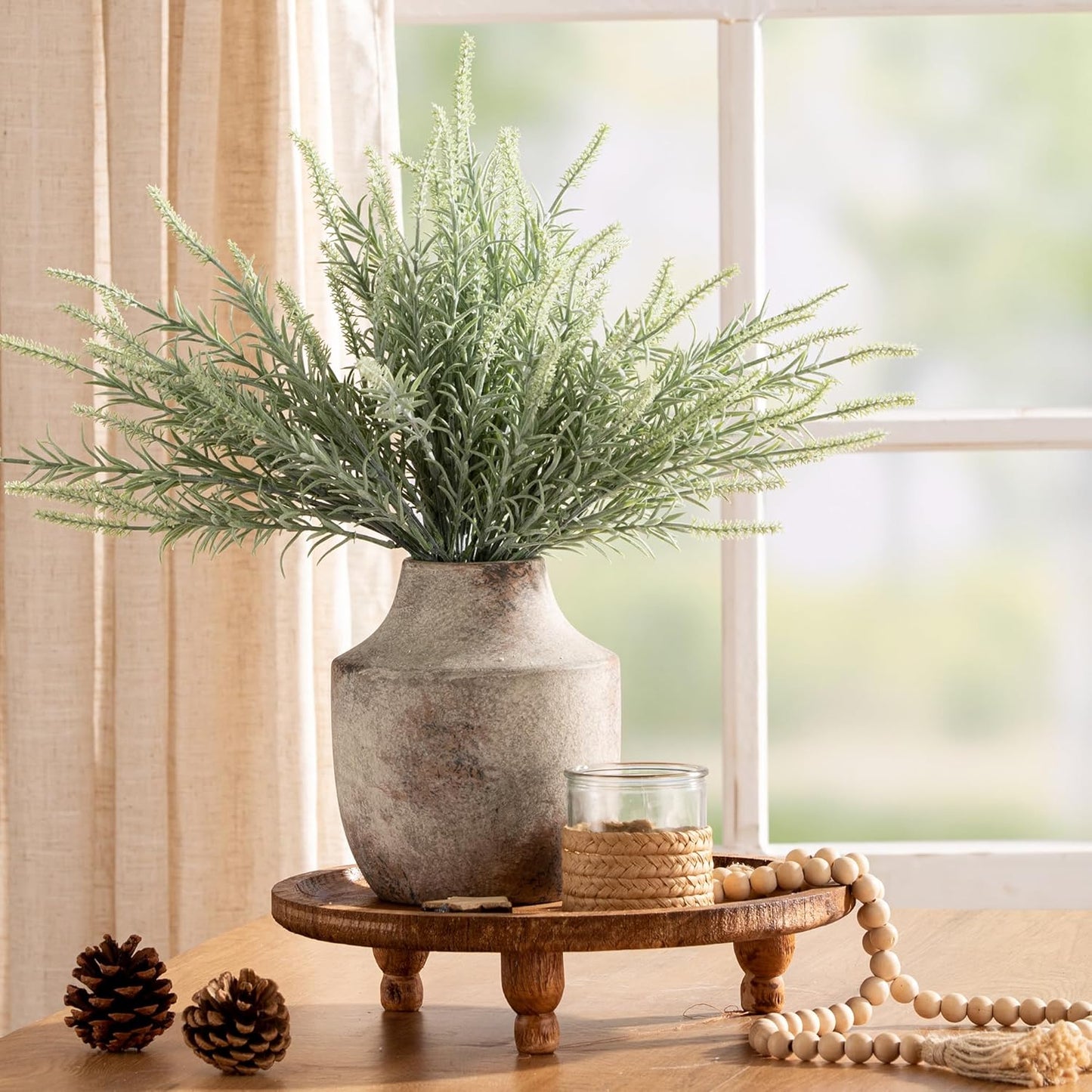 Mitt&Ditt Ceramic Flower Vase, 7.5 inch Off-White Farmhouse Rustic Vase, Handcrafted Weathered Pottery Vases, Small Flower Terracotta Vases for Home Decor, Living Room, Table, Shelf