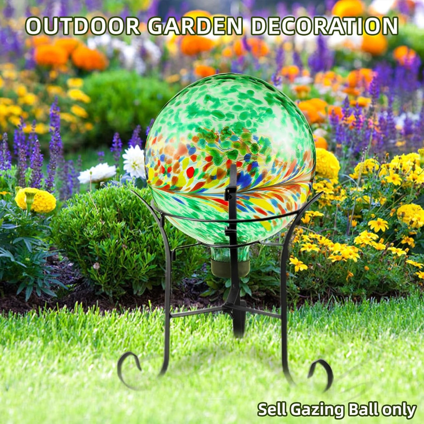 VOREEN 10-Inch Glass Gazing Ball, Outdoor Gazing Globe, Handmade Reflective Ball Yard Decoration for Homes, Patio, Lawn and Gardens, Gift for Mom Wife Friend, Phoenix Tail Design, Green