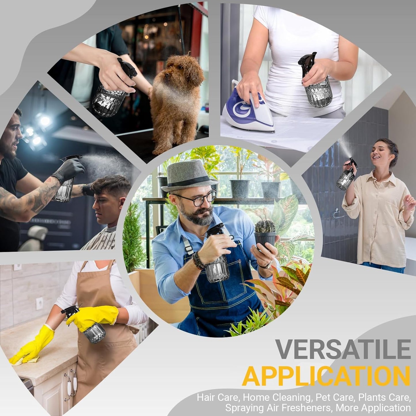 Plant Mister Spray Bottle, 13.5 oz Leak Proof Glass Spray Bottle for Inside Plants, Succulents, Herbs, Cleaning, Hair Care, Refillable Fine Mist Sprayer with Adjustable Mist Nozzle (Grey)