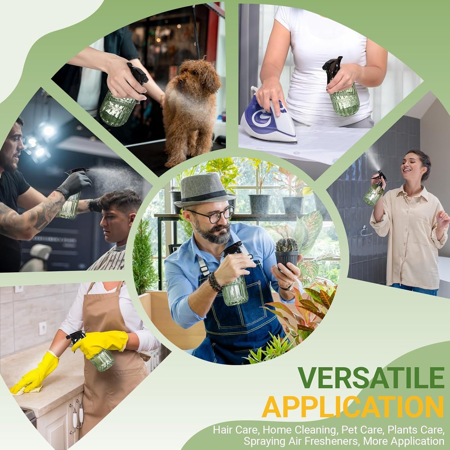 Glass Plant Mister Bottle - 13.5 oz Refillable Leak Proof Water Spray Bottle for Indoor Plants, Spring Gardening,Cleaning, Hair, Pets Care with Adjustable Mist Nozzle (Green)