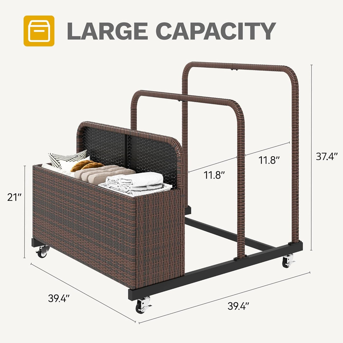 DWVO Pool Float Storage, Pool Storage Bin with PE Rattan,Pool Storage for cushions, Floaties, Noodles, Life Vests, Beach Balls, Patio Furniture (Brown)