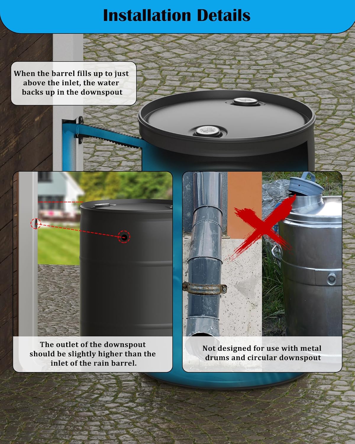 Rain Barrel Diverter Kit, Rain Barrel Downspout Spigot Diverter Kit for Rectangular Downspouts, Include Spigot and Diverter kit, Easily Turn Containers into Rain Barrels (with Hole Saw Set)