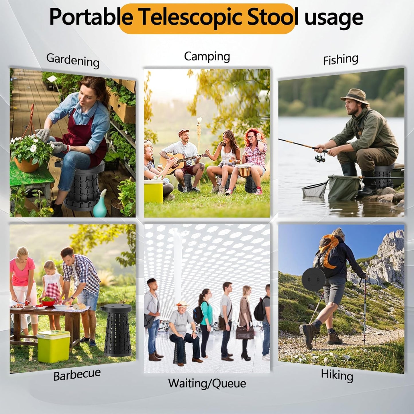 ALEVMOOM 2025 18" H Collapsible Stool Capacity 600lbs Portable Stools for Adults Heavy Duty, Adjustable Height Telescoping Folding Stool, for Outdoor Camping Travel Hiking Fishing