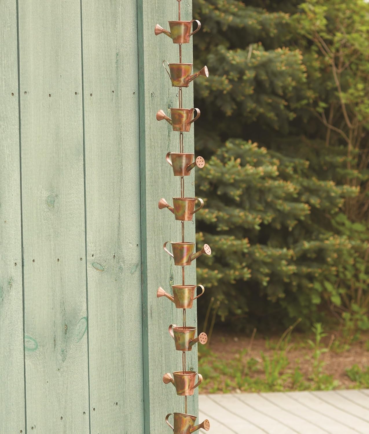 Ancient Graffiti Flamed Copper Colored Watering Cans Rain Chain, 5" x 96" x 2.5"