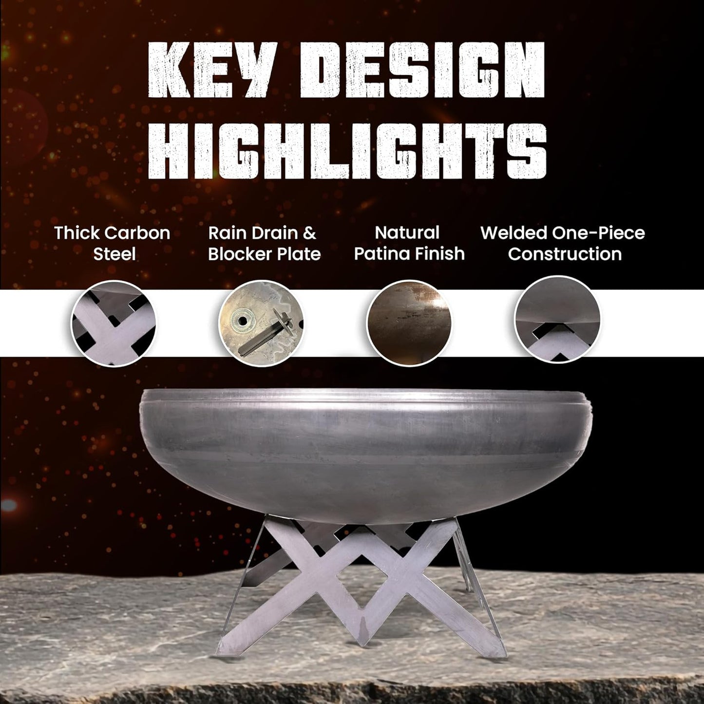 Liberty Fire Pit – Ohio Flame Wood Burning Outdoor Fire Pit - 42" Diameter with Angled Base (Made in USA)