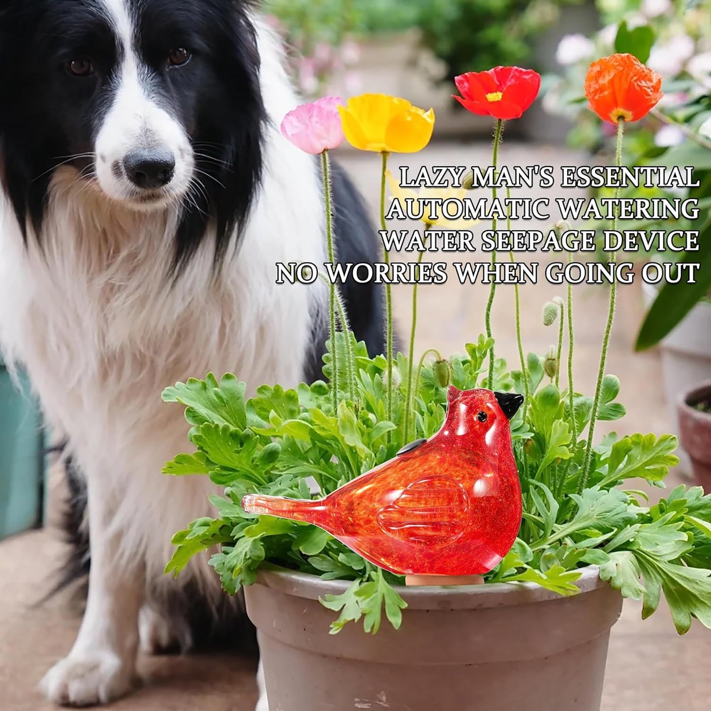 Glass Bird Shaped Plant Watering Ball Glass Automatic Watering Ball Flower Pot Insertion Spike Drip Irrigation Device Watering Ball Irrigation System Plant Enthusiast Gift (Red)