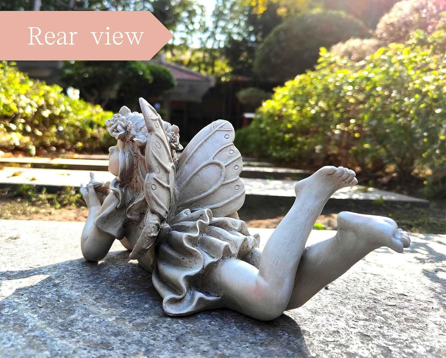 MeritMode Fairy Flower Garden Outdoor Statue - Angel Holding Bird and Butterfly, 11" Width, Cherub Decor and Grandma Gifts, Patio and Yard