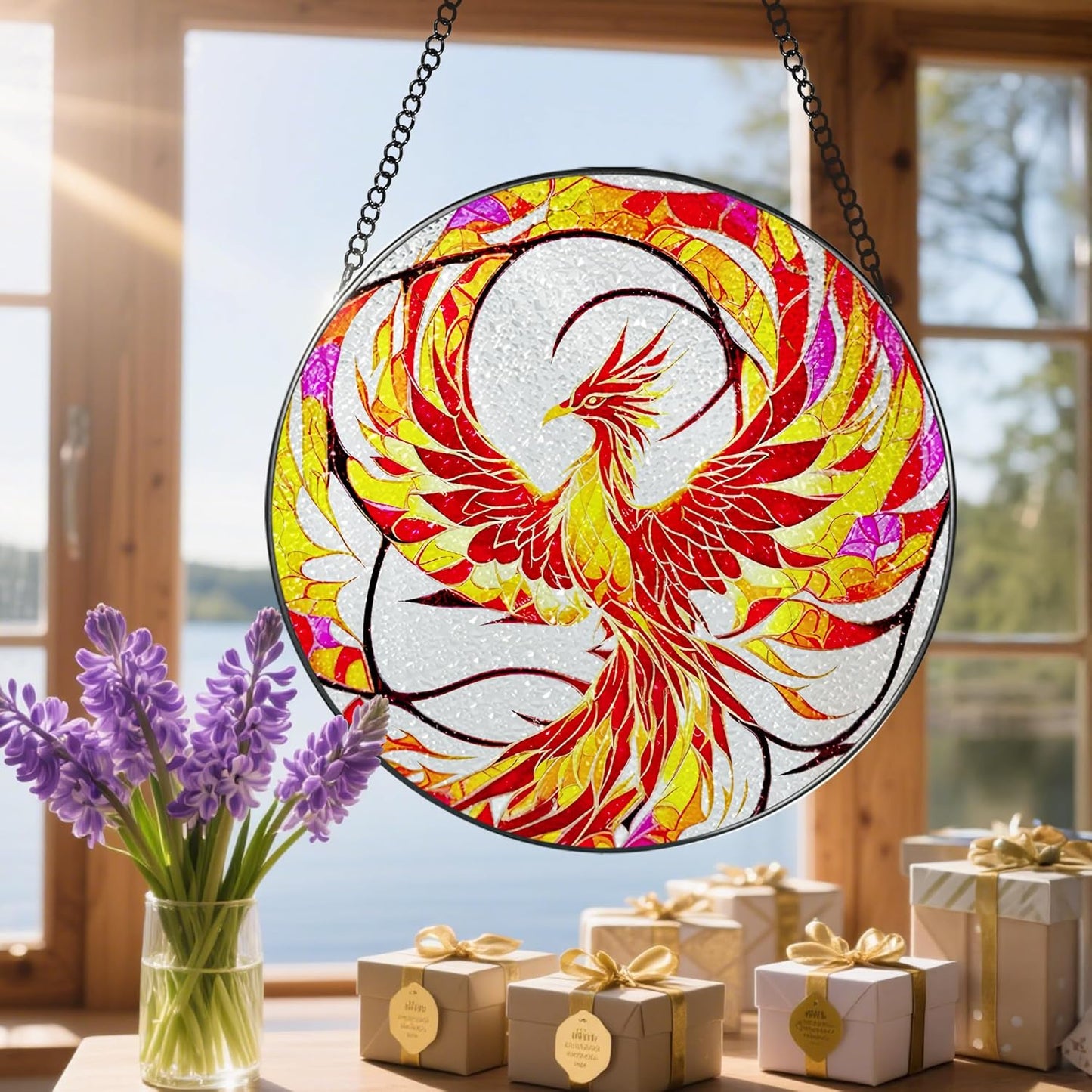 Stained Glass Window Hanging, Stained Glass Suncatcher, Phoenix Sun Catcher, Window Decor, Phoenix Gift, Gifts for Mothers Day, Christmas or Birthday Gift, Gifts for Her Mom Grandmother Daughter