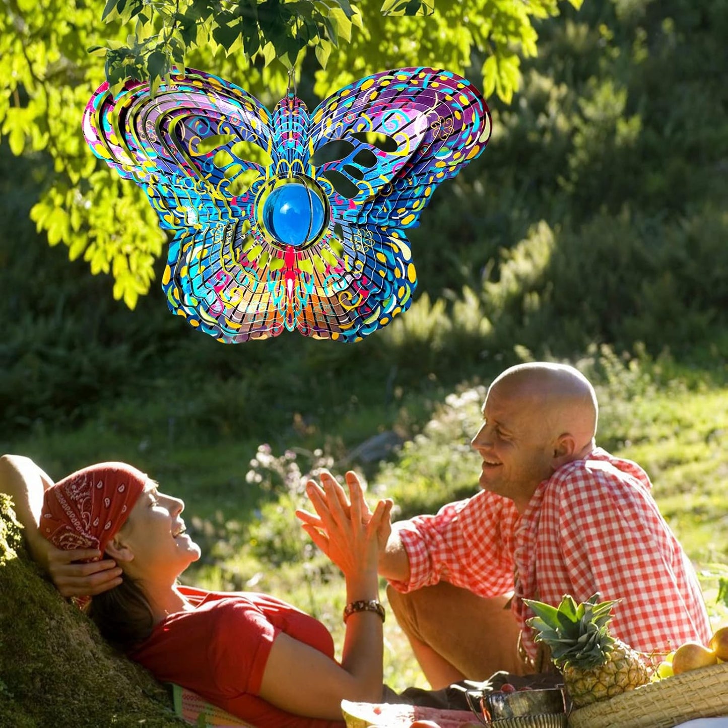 FONMY Mandala Wind Spinner w/Crystal Ball-Butterfly 3D Stainless Steel Hanging Spinners Worth Gift Christmas Decoration Indoor/Outdoor Garden Décor Kinetic Yard Art 12 Inches Wind Sculpture