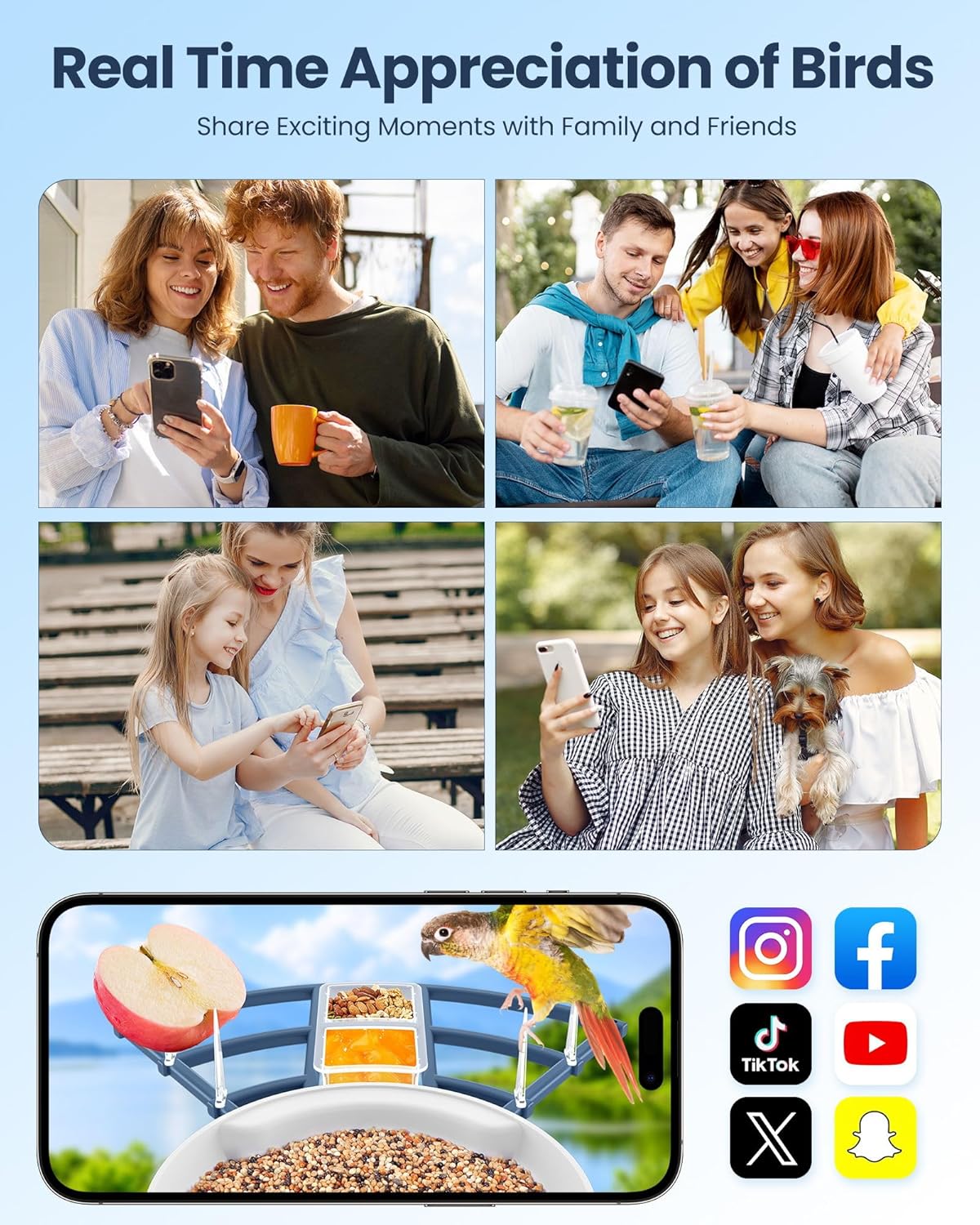 Bird Feeder with Camera, AI Identify Bird's Species Camera, Full HD Live Video Outdoor Adjustable Solar Smart Birds Feeder, Auto Capture Birds Videos & Notify, Ideal Present for Bird Lover