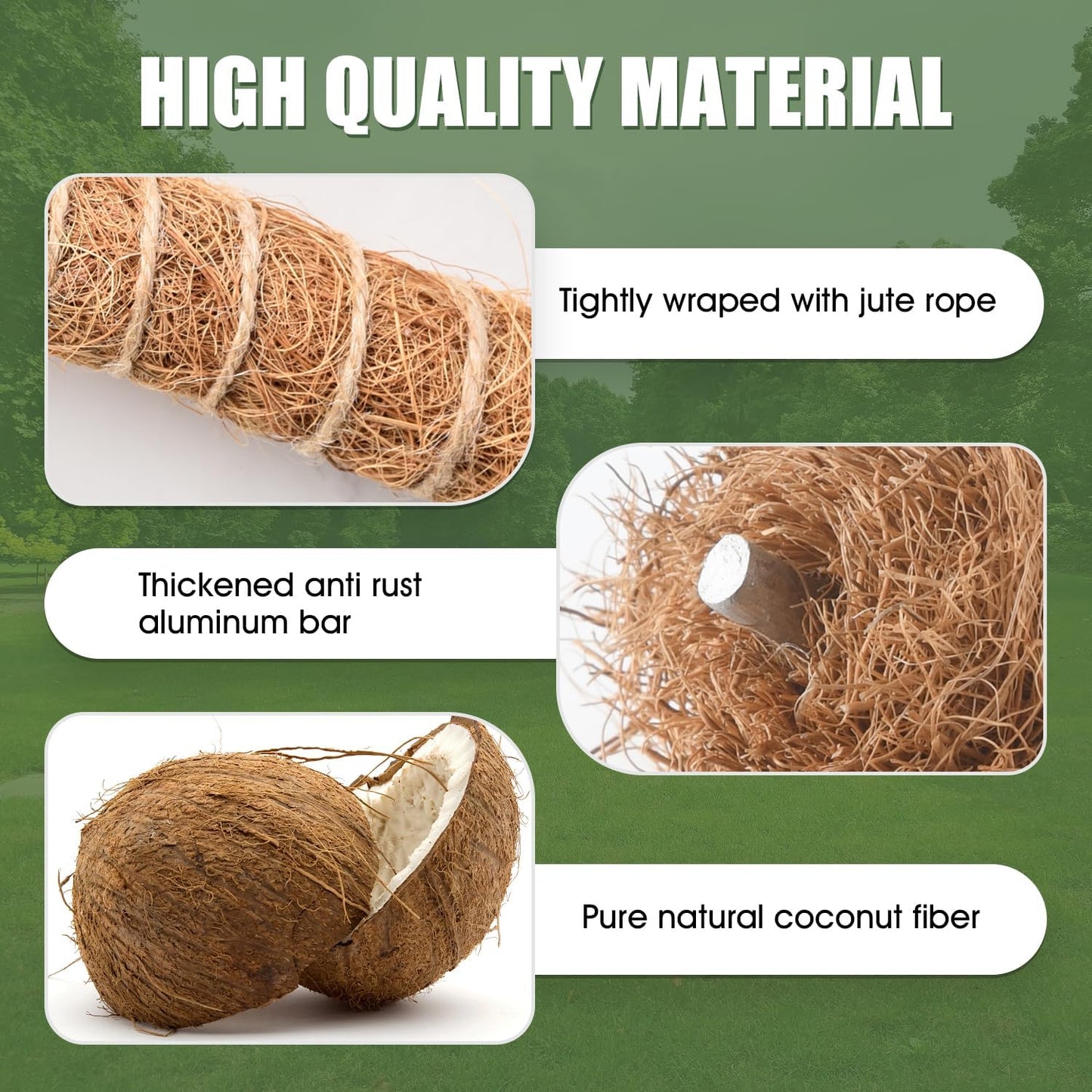 2 Pack Moss Pole, 48 Inch Bendable Moss Poles for Plants Monstera for Climbing Plants, Handmade Coco Coir Pole Plant Sticks Support Stakes for Indoor Plants to Grow Upwards