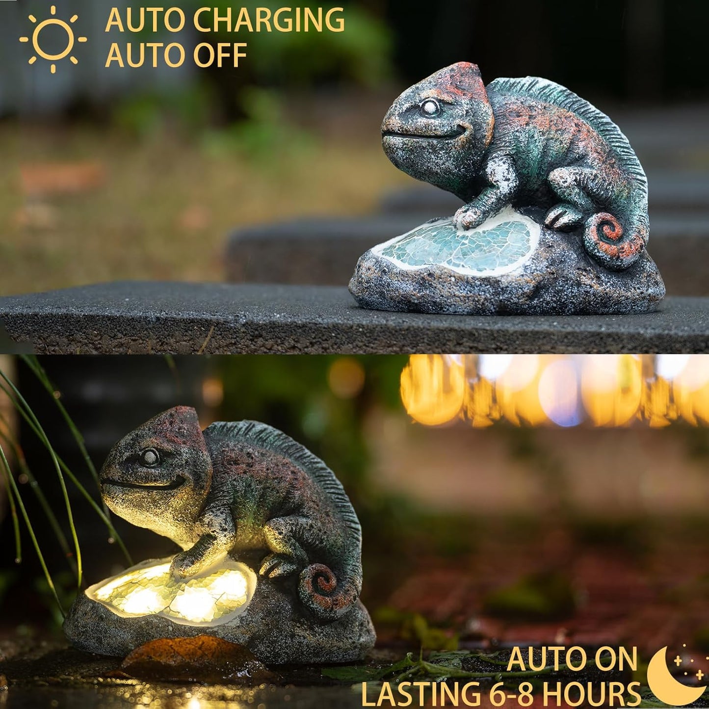 Solar Chameleon Garden Statues Outdoor Decor Resin Chameleon Figurine with Solar Light for Patio,Balcony,Yard,Lawn Ornament,Perfect Garden Gift