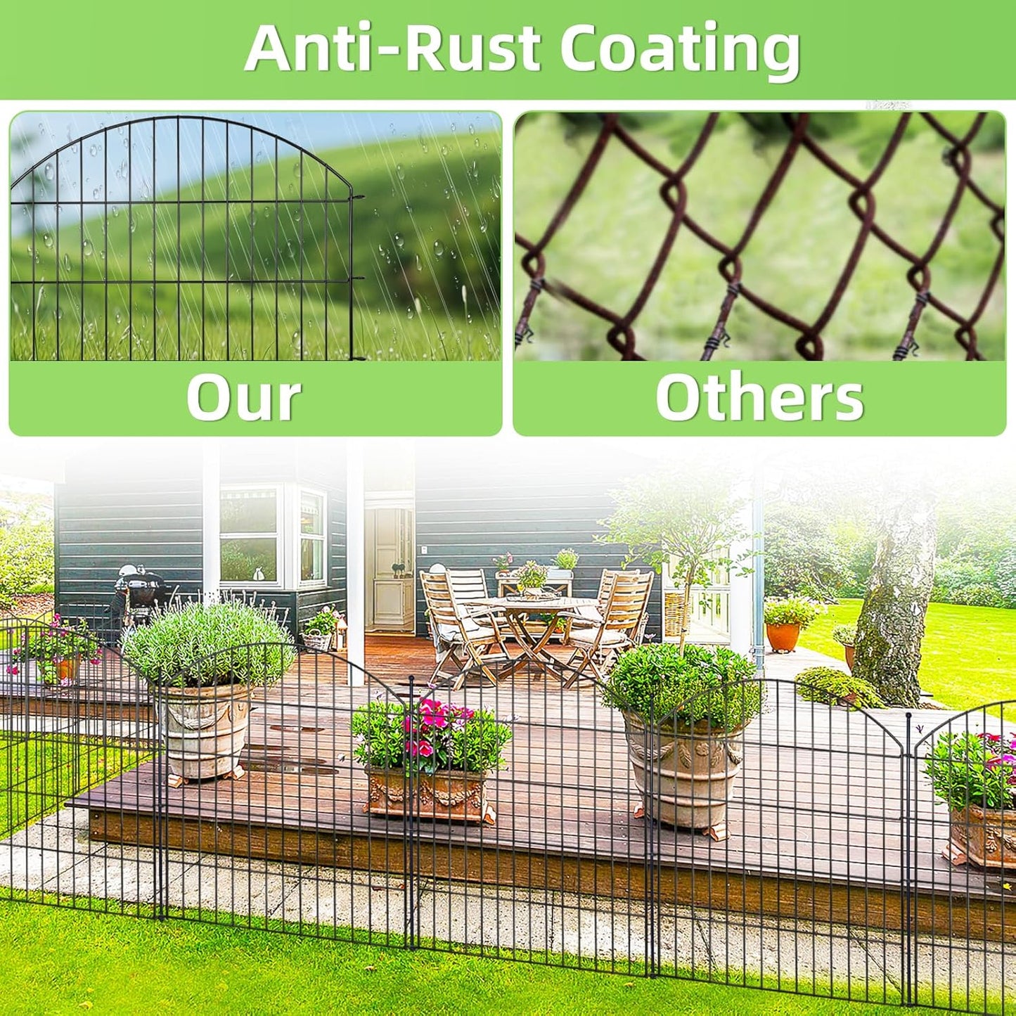 Decorative Garden Fence 32in (H) x12ft (L), 5 Pack No Dig Fence Animal Barrier for Dog with Lock, Arched Flower Bed Edging, Wire Border Panel Fencing for Yard Patio Outdoor Decor