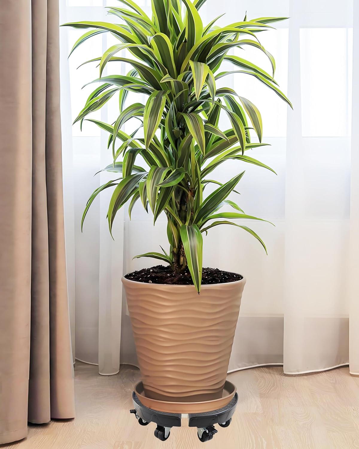 15-20 Inch Plant Caddy with Wheels Outdoor Indoor, 2 Pack Large Rolling Plant Stand for 600lb Heavy Duty Flower Pots, Round Plant Rollers Lockable Potted Planter Dolly, Black