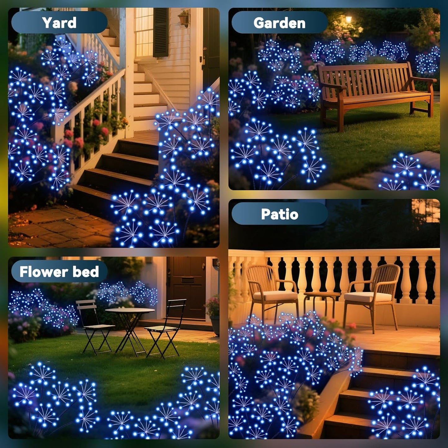 Solar Garden Lights 2 Pack Waterproof Swaying Starburst Light Solar Outdoor Lights for Yard Patio Walkway Pathway Party Wedding Decoration, Unique Gifts for Women, Blue