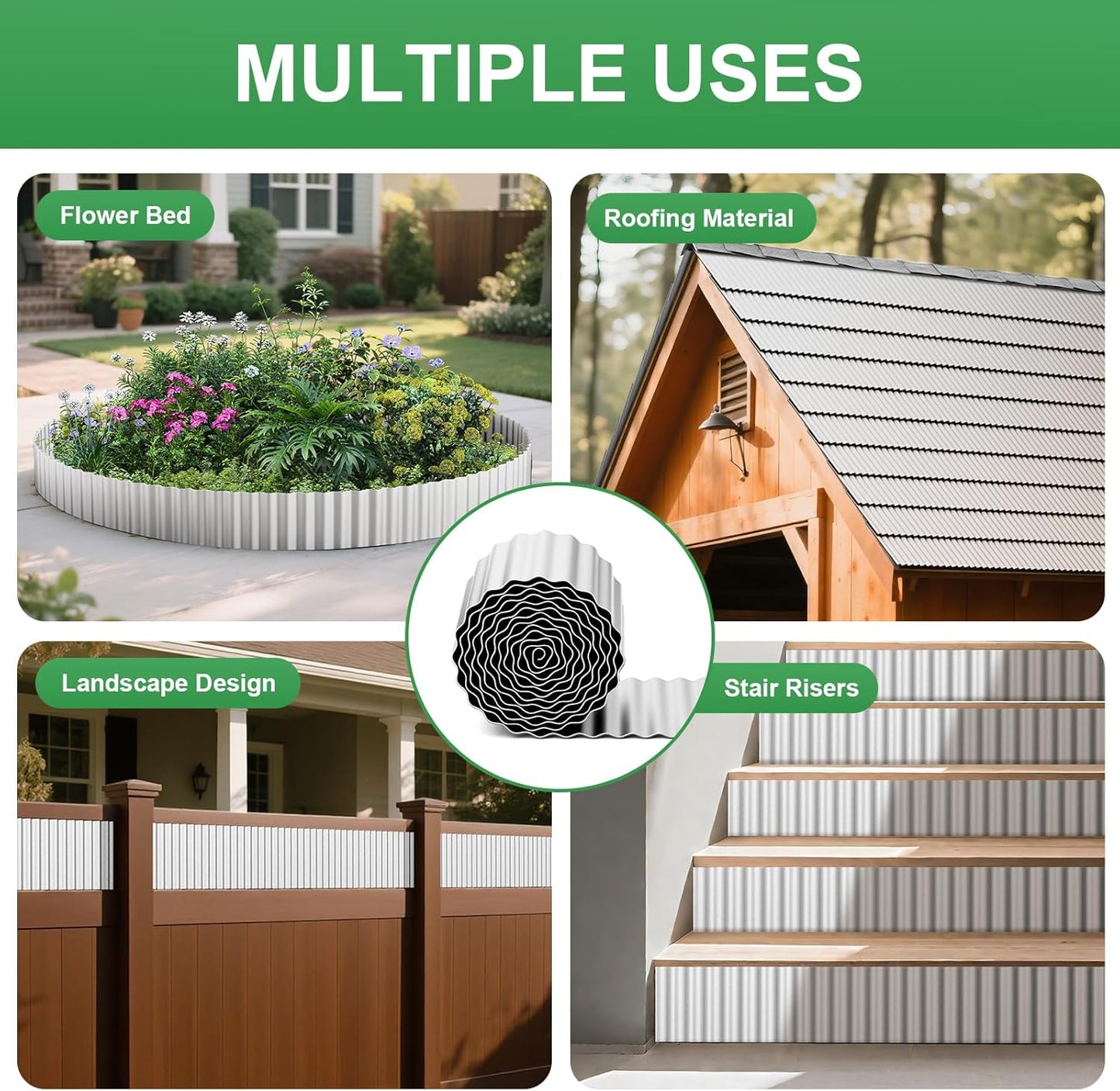 Corrugated Metal Garden Edging, 5''×50Ft Steel Landscape Edging Border, Flower Bed Edging Borders, Metal Lawn Edging for Landscaping, Garden, Pathway, Lawn, Flower Bed, Garden Fence (Silver)