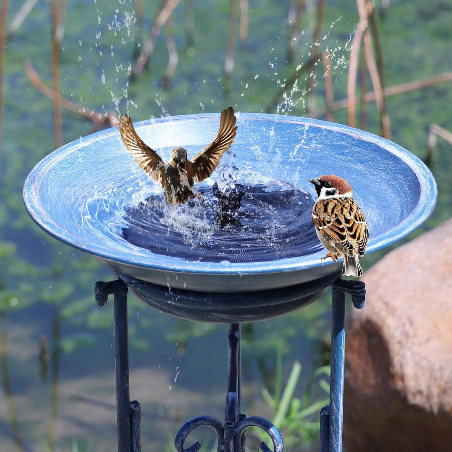 Solar Bird Bath for Outside, Metal Birdbath Stand and Solar Fountain Bird Bath Bubbler Combo Set, Solar Birdbaths for Outdoors Garden Lawn Yard Decor