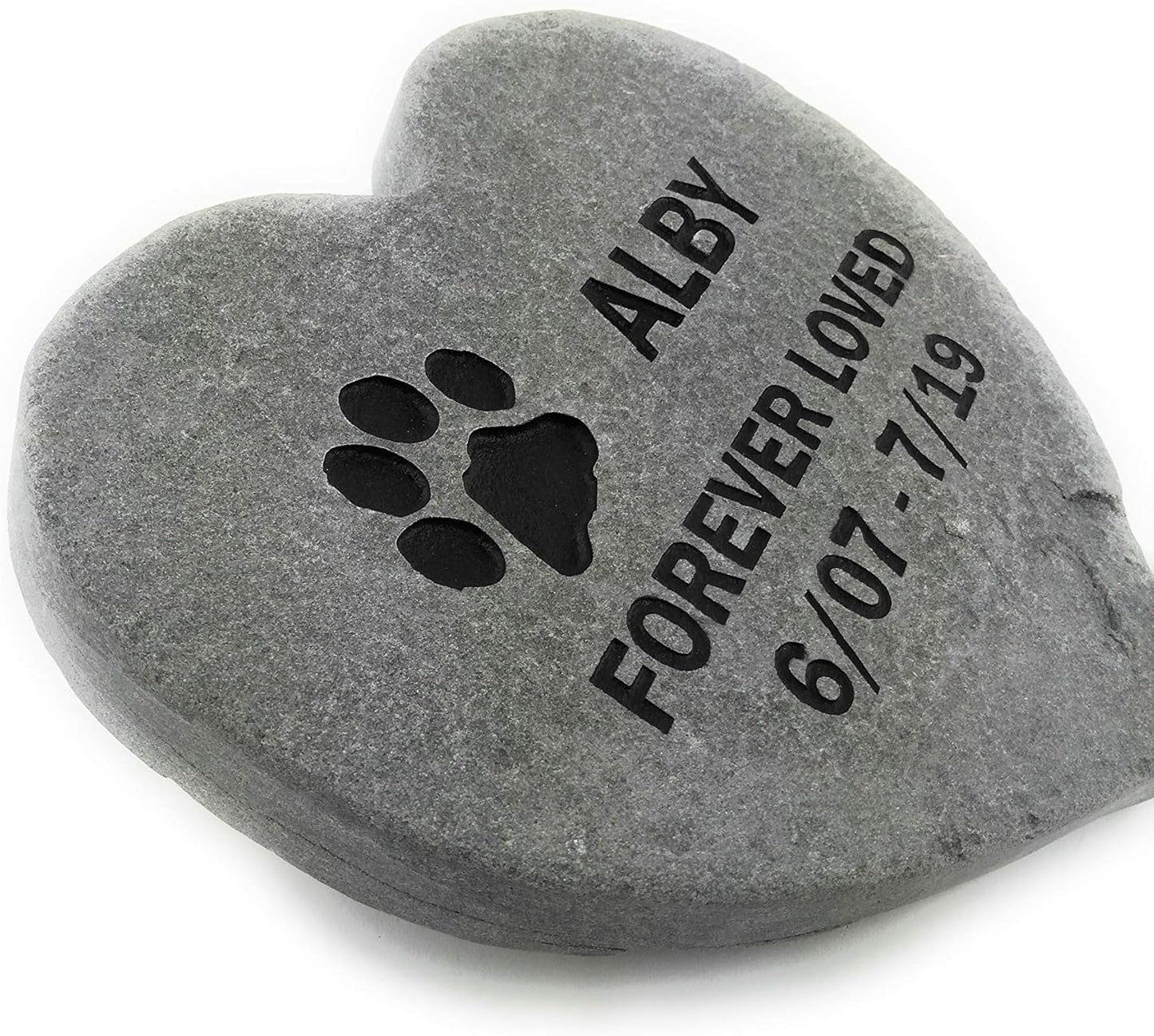 Pet Memorial Headstone Grave Marker Gray Natural Stone Heart 8" for Your Dog Or Cat Personalized