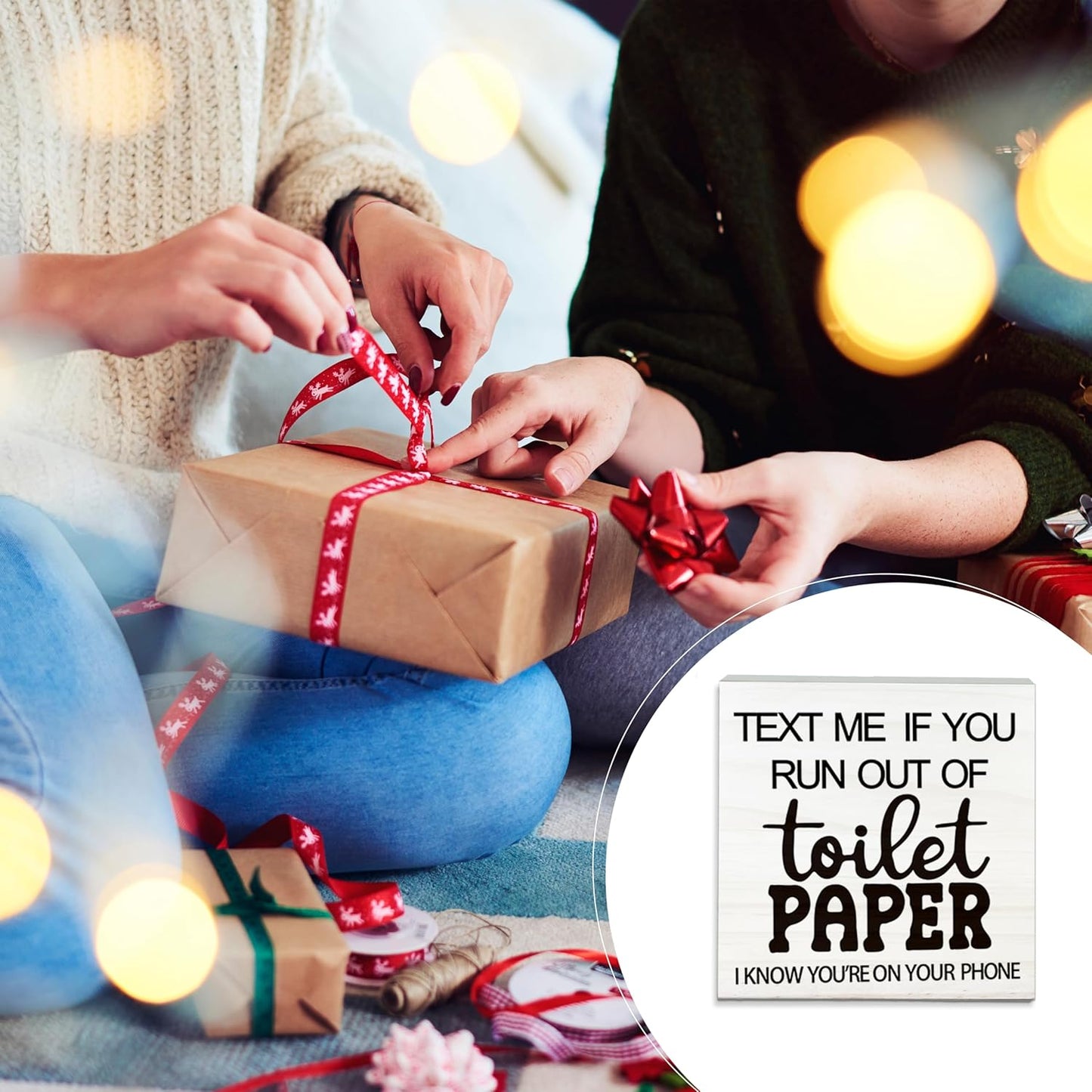 Text Me If You Run Out Of The Toilet Paper Wooden Sign - Funny White Block Plaque Desk Decoration-5x5 inches Wood Block Gifts For Friends Family-Restroom Bathroom Tabletop Favors & Supplies-A06