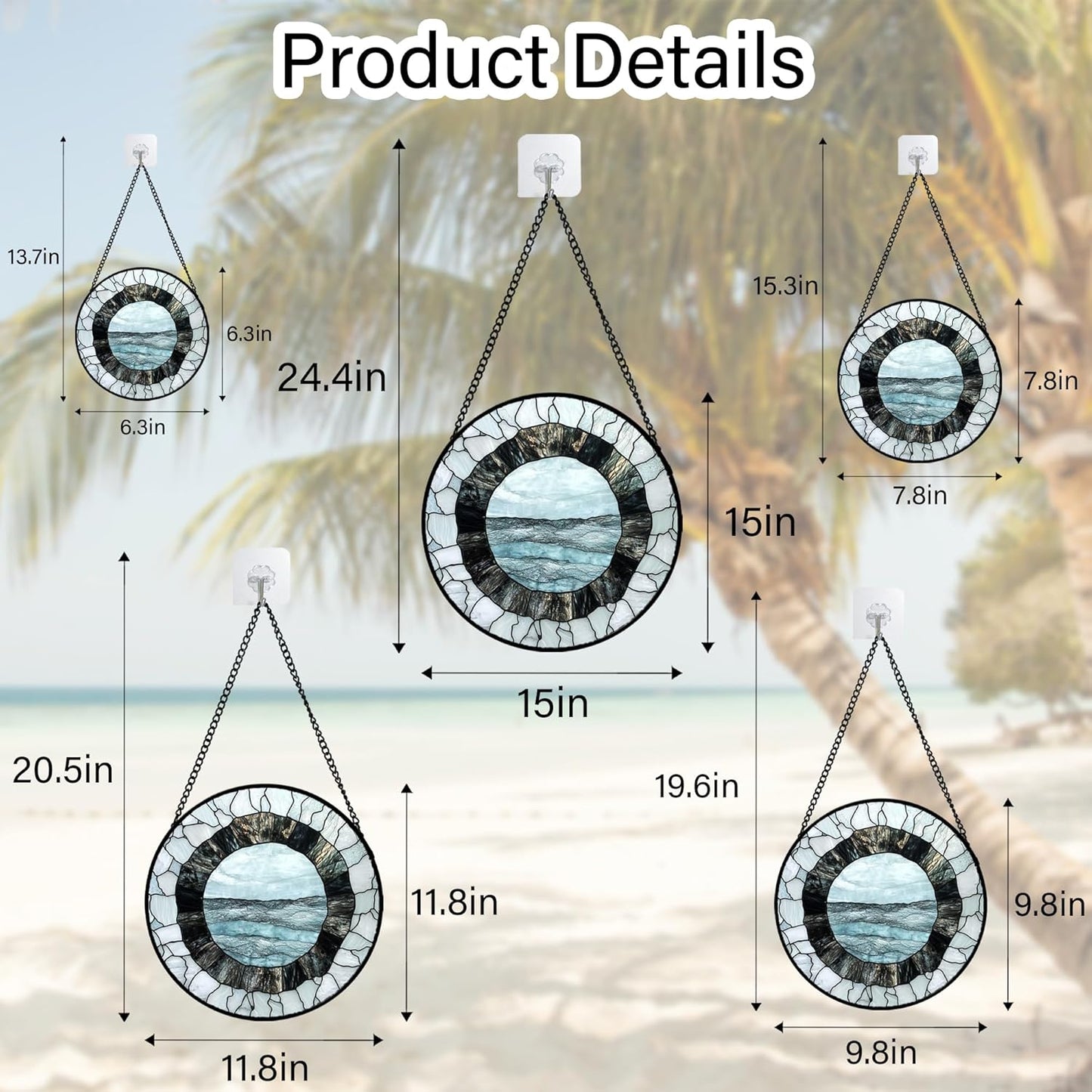 Stained Glass Window Hanging - Abstract Sea Surface Suncatcher for Doors Garden Patio Round Sun Catchers Decor Christmas Mother's Day Birthday Gifts for Women Men Mom Nana Friend 15 in