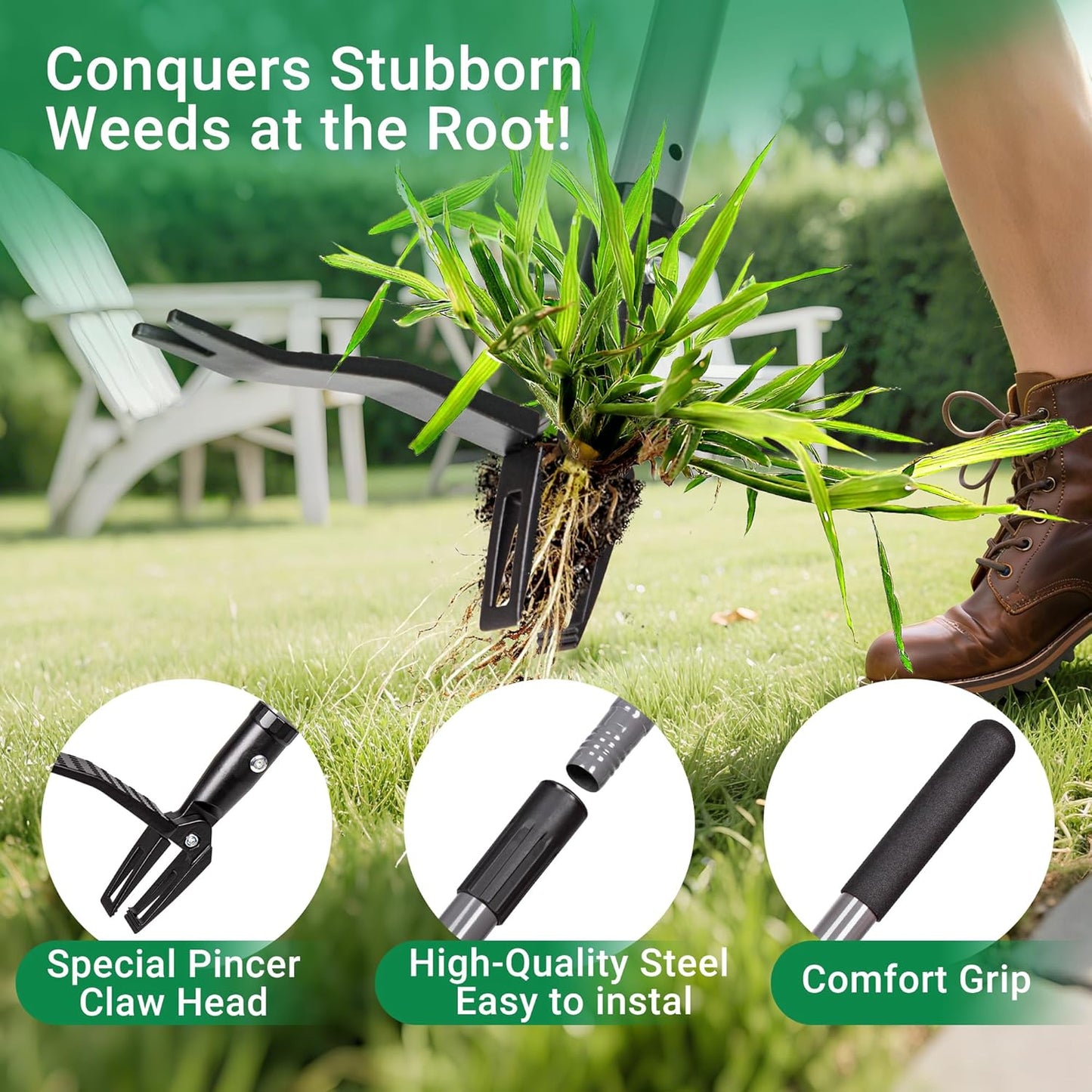 Suchtale Metal Weeder,Stand Up Weed Puller Tool with Long Handle – Heavy-Duty All-Metal Weeder with Upgraded Pincer Claw – Pull Weeds from The Root Without Bending, Pulling, or Kneeling