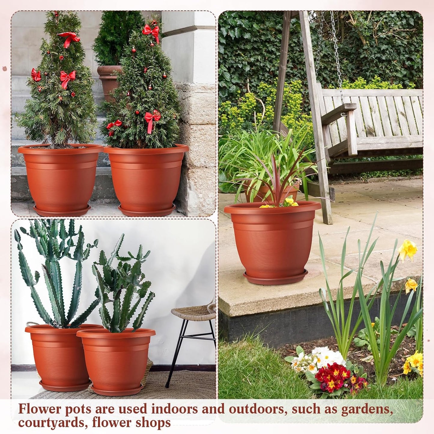 12 Pack 12'' Plastic Plant Pots Round Planter Pots with Saucer Tray Seedling Pots with Holes Seed Resin Plant Pot Starting Nursery Flower Container with Pallet for Garden Outdoor Indoor