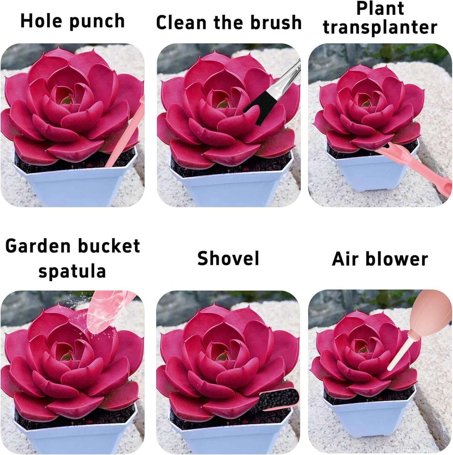 6Pcs Mini Succulent Tools Set, Garden Hand Tools Kit for Indoor Plant Care, Succulent Bonsai Miniature Garden Tool Set, Small Gardening Tools for Transplanting Digging Planting, Pink