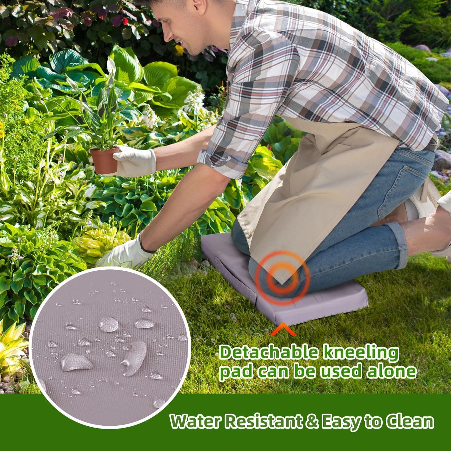 Ohuhu Upgraded Garden Kneeler and Seat 2-in-1 Foldable Gardening Stool with Detachable Soft Kneeling Pad, Garden Bench Heavy Duty with Large Tools Bag and Pouch, Gifts for Women Men Seniors Gardener