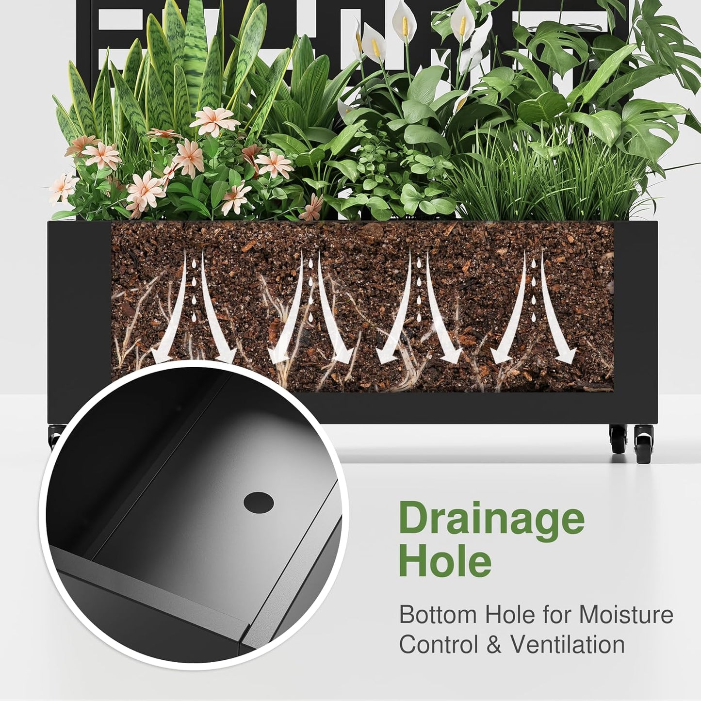 Casaphoria Metal Raised Garden Bed with Trellis, 59"x30"x12" Planter Box for Climbing Plants, Vegetables & Vines, Features Drainage Holes and Privacy Screen (Black-Spring)