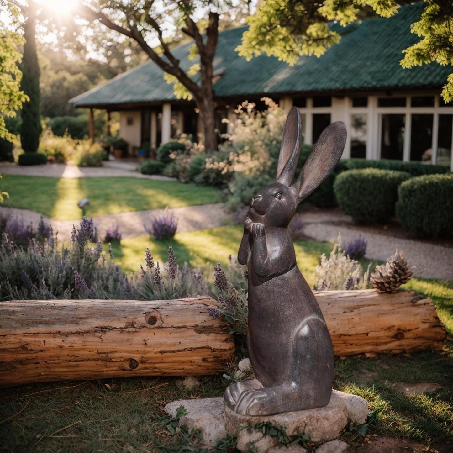 DiliComing Bunny Decor Resin Animals Statue - Garden Decorations Garden Decor for Outside Cute Cheeky Bunny Figurine Statues for Home Decor Outdoor Decor for Porch 5 × 4 × 11 Inch