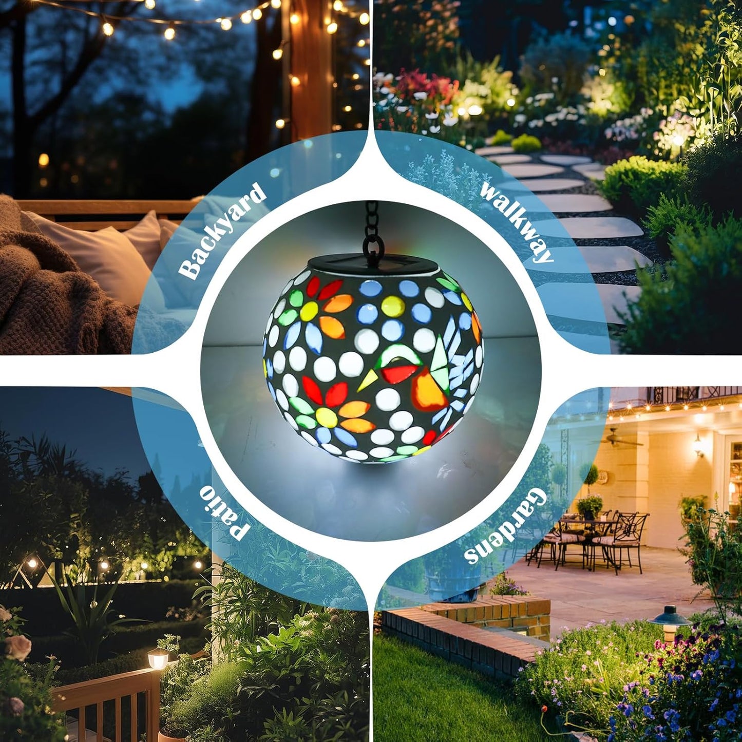 Solar Lanterns Outdoor Hanging Solar Mosaic Hummingbird Lantern Outdoor Waterproof Lanterns Decorative Garden Patio Yard Party Decor Multi
