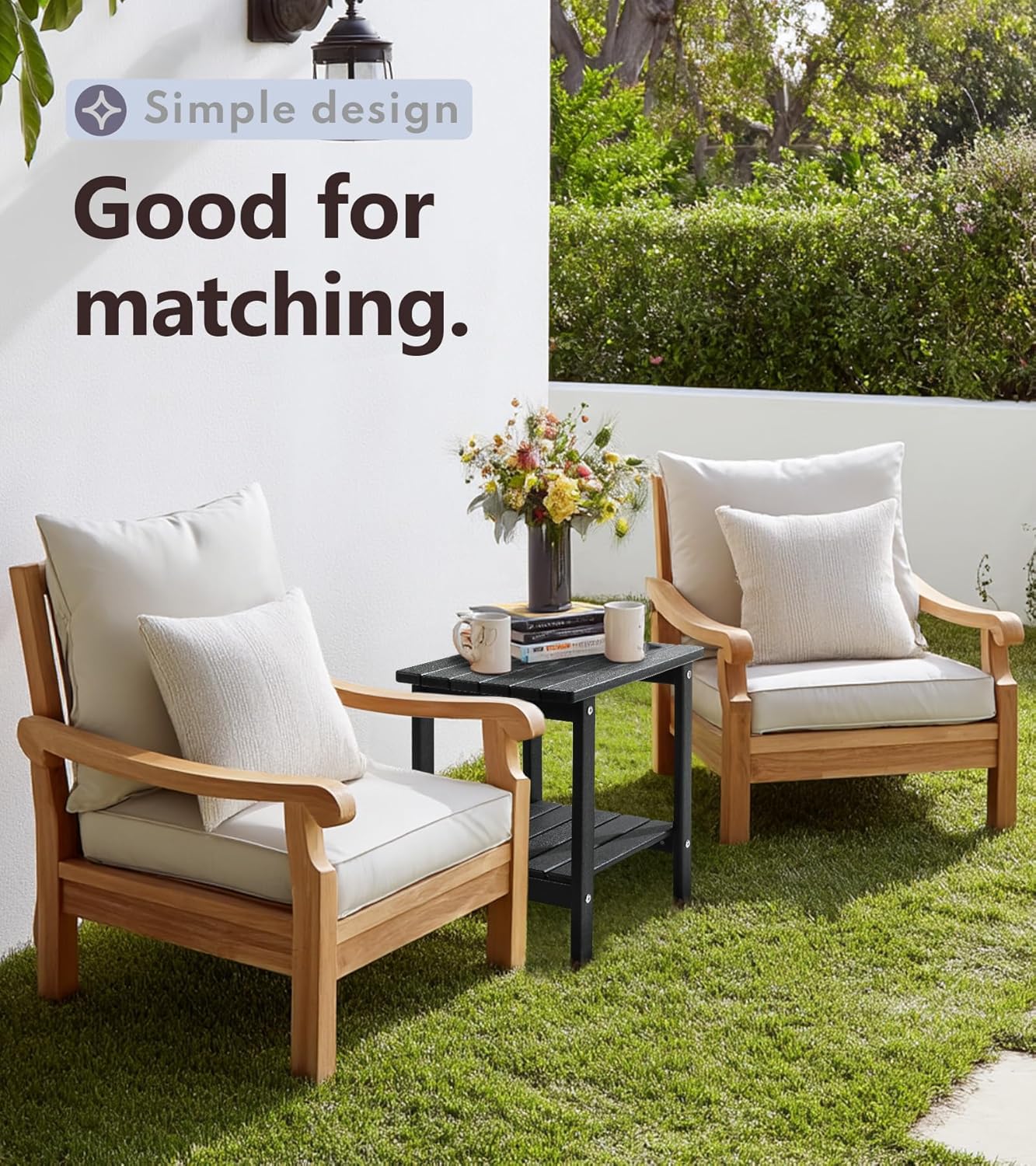 PASAMIC 2-Tier Adirondack Square Side Table, 17" HDPE Outdoor Side Tables, Weather Resistant End Table for Patio, Backyard, Pool, Indoor Companion, Beach, Easy Maintenance (Black)