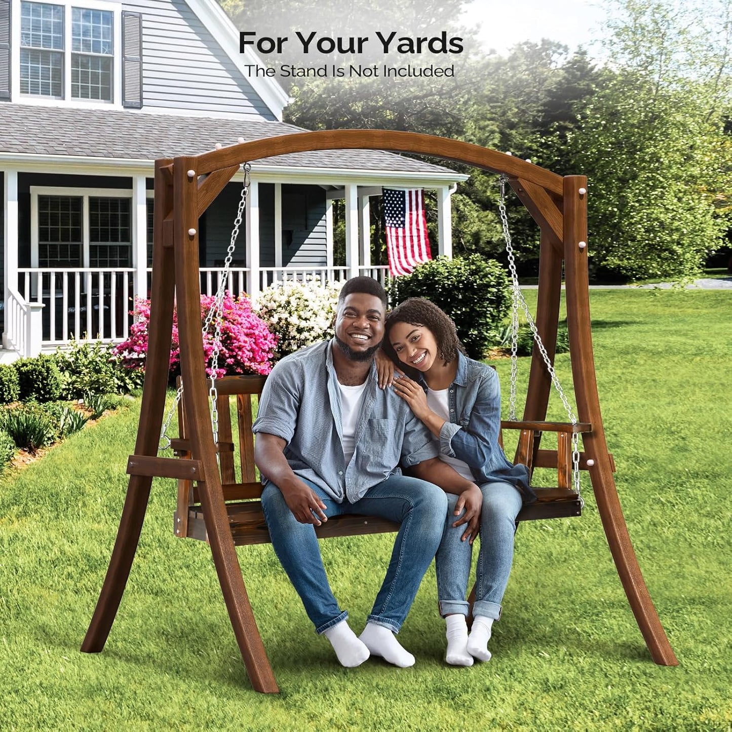 VINGLI Heavy Duty 880 LBS 5 FT Patio Wooden Porch Swing Outdoor with Upgraded Adjustable Chains, Outdoor Hanging Swing Bench for Garden, Yard, Balcony (5 FT, Rustic)