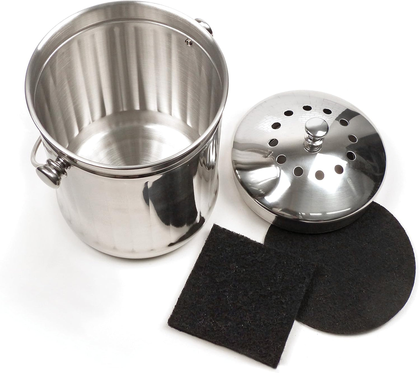 RSVP International Kitchen Collection Compost Pail, Dishwasher Safe, 1 Gallon Capacity, Stainless Steel