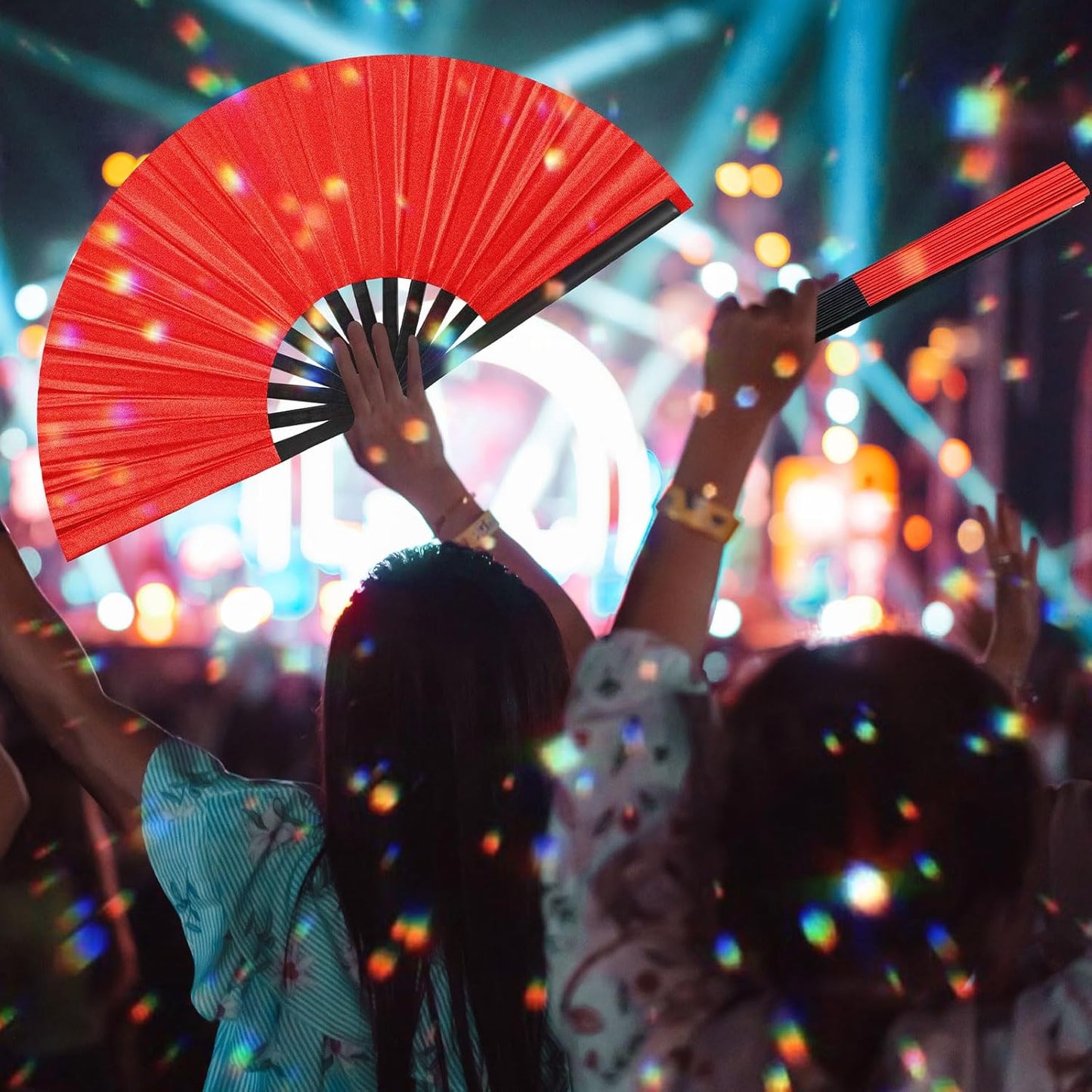 Maitys 2 Packs Large Clap Fans for Line Dancing Large Chinese Folding Hand Fans for Men and Women, Festival, Tai Ji, Kungfu, Martial Art, Gifts (Laser Red)