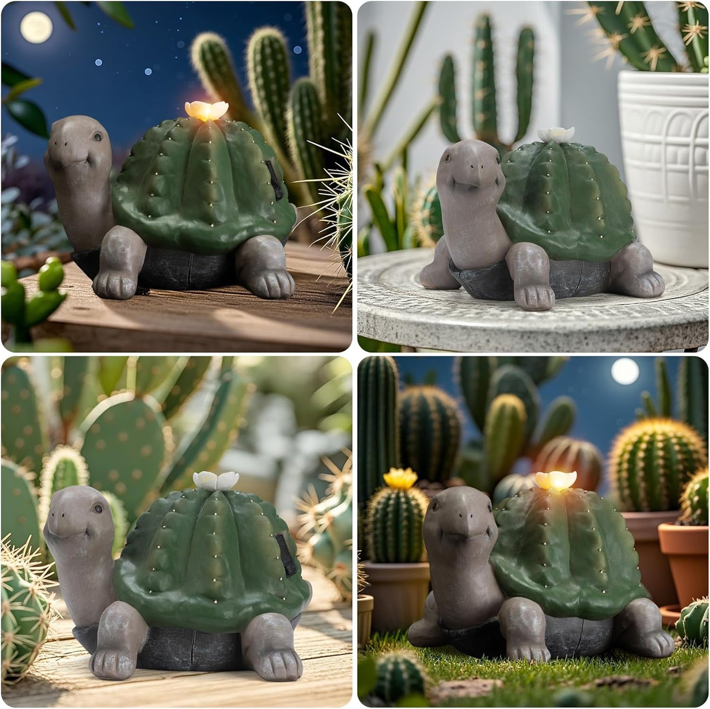 Solar Cactus Turtle Statue Garden Decor Light - Outdoor Decorative LED Flower, Suitable for Patio, Lawnand Garden Decorations, Gifts for Mom
