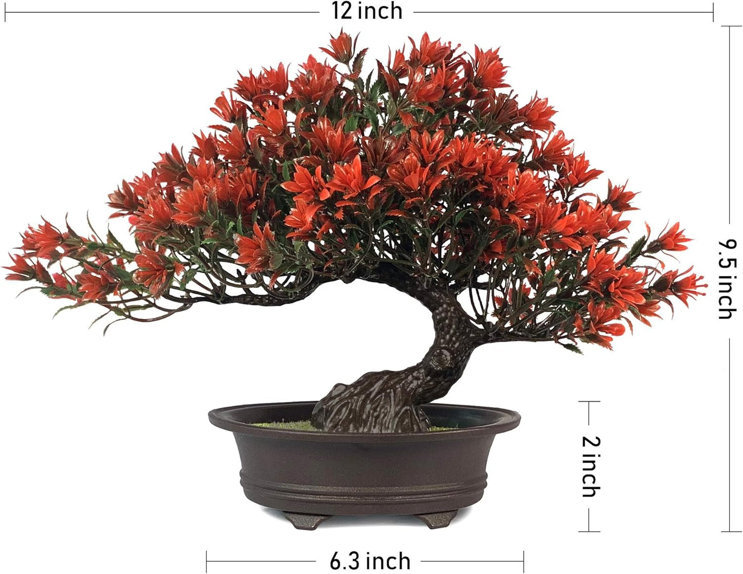 Fake Plants Plastic Artificial Bonsai Tree, Red Bonsai Tree for Home Bedroom Office Desk Farmhouse Room Decor, Tall 9.5"