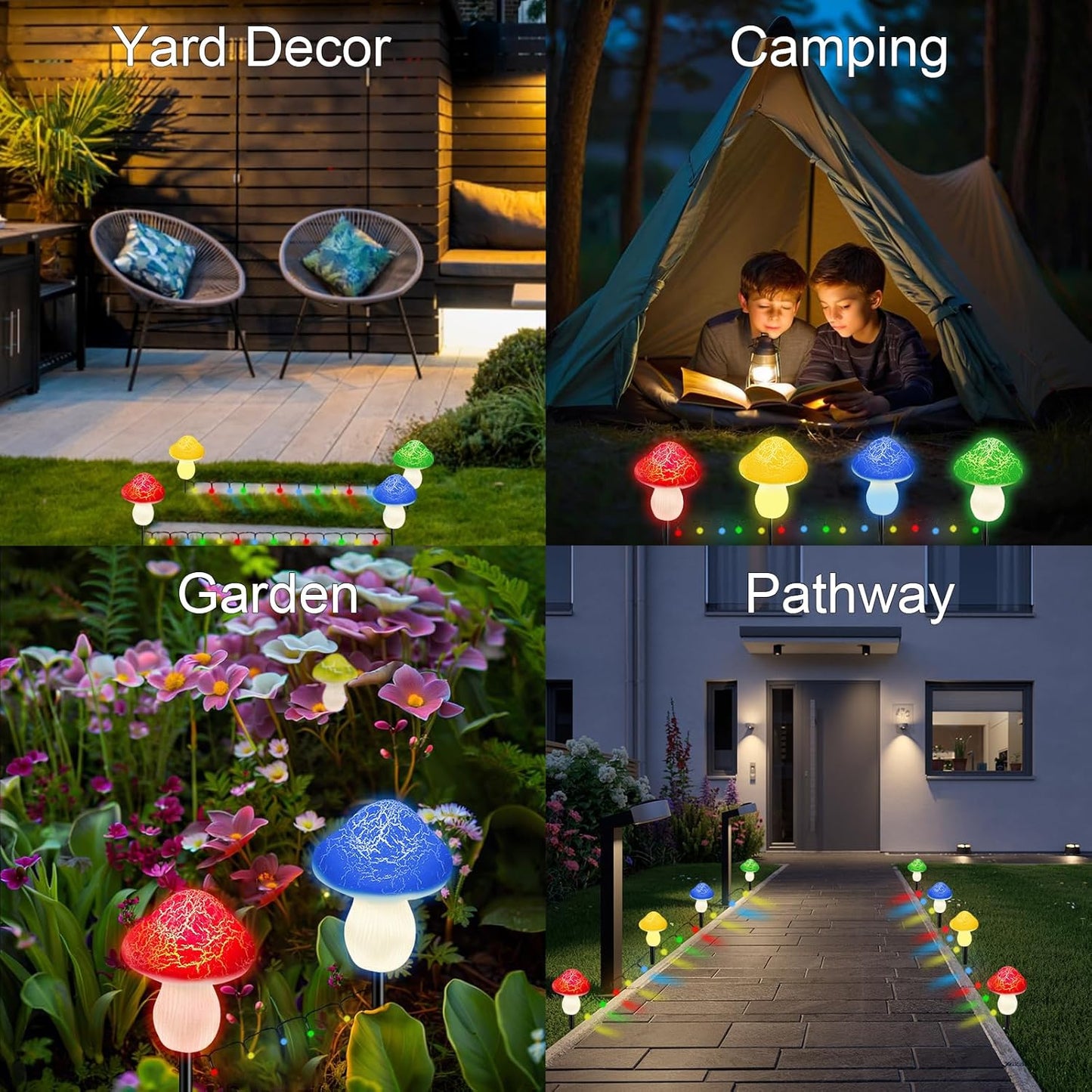 Mushroom Solar Lights Outdoor Decor - 8 Pack 50 LED Crackle Mushroom Lights, 23ft Solar Powered Fairy String Light with 8 Modes, Waterproof for Outside Garden Yard Patio Pathway, Colorful