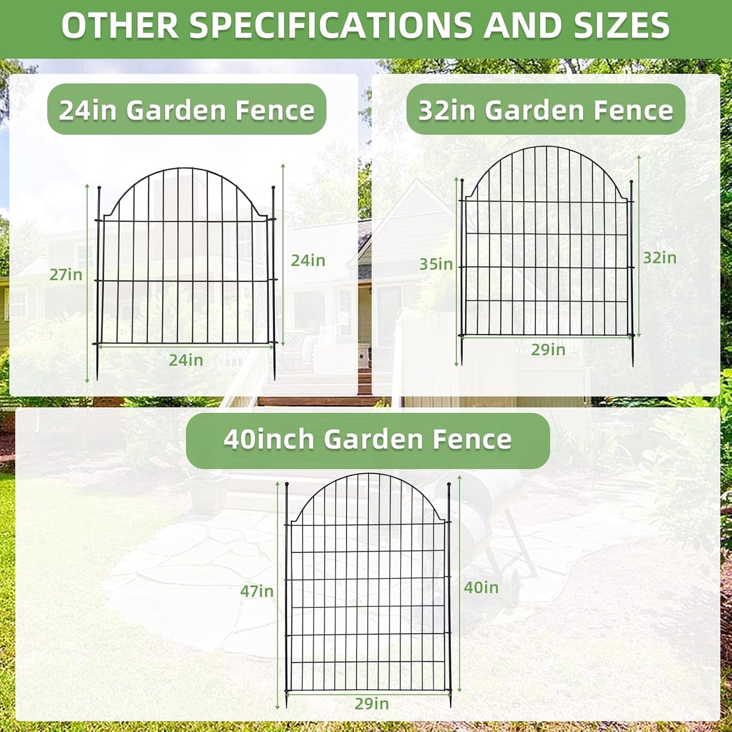 Decorative Metal Garden Fence with Gate Lock 10 Panels, 24in (H) x 20ft (L) No Dig Dog Fence Outdoor for Yard, Temporary Rustproof Metal Wire Rabbit Dog Garden Border Fencing for Patio