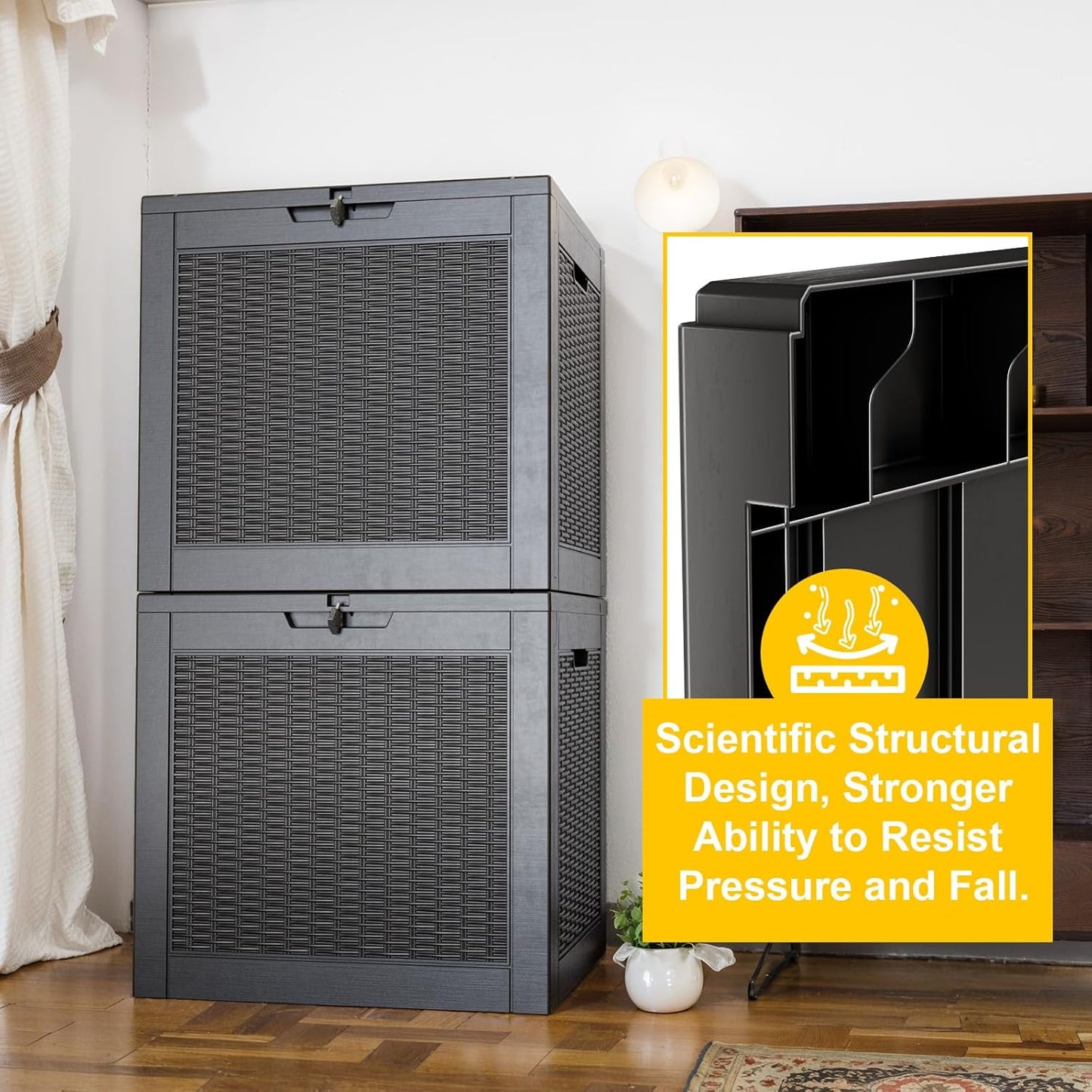 31 Gallon Waterproof Outdoor Storage Box,Resin Deck Box,Lockable Outside Storage Box Container for Patio Furniure,Garden,Pool Tools (Black)