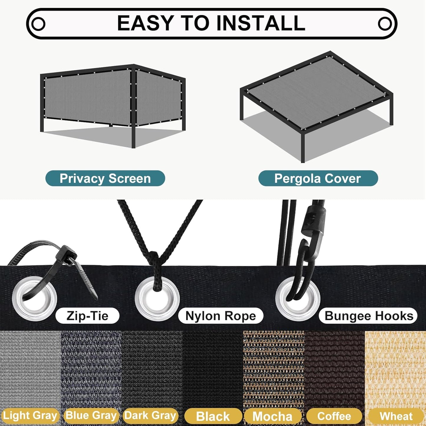 Shade&Beyond 90% Sun Shade Cloth with Grommets, 5' X 12' Pergola Shade Cover Canopy, Mesh Tarp Sun Screens for Patio, Outdoor, Garden, Backyard, Light Gray