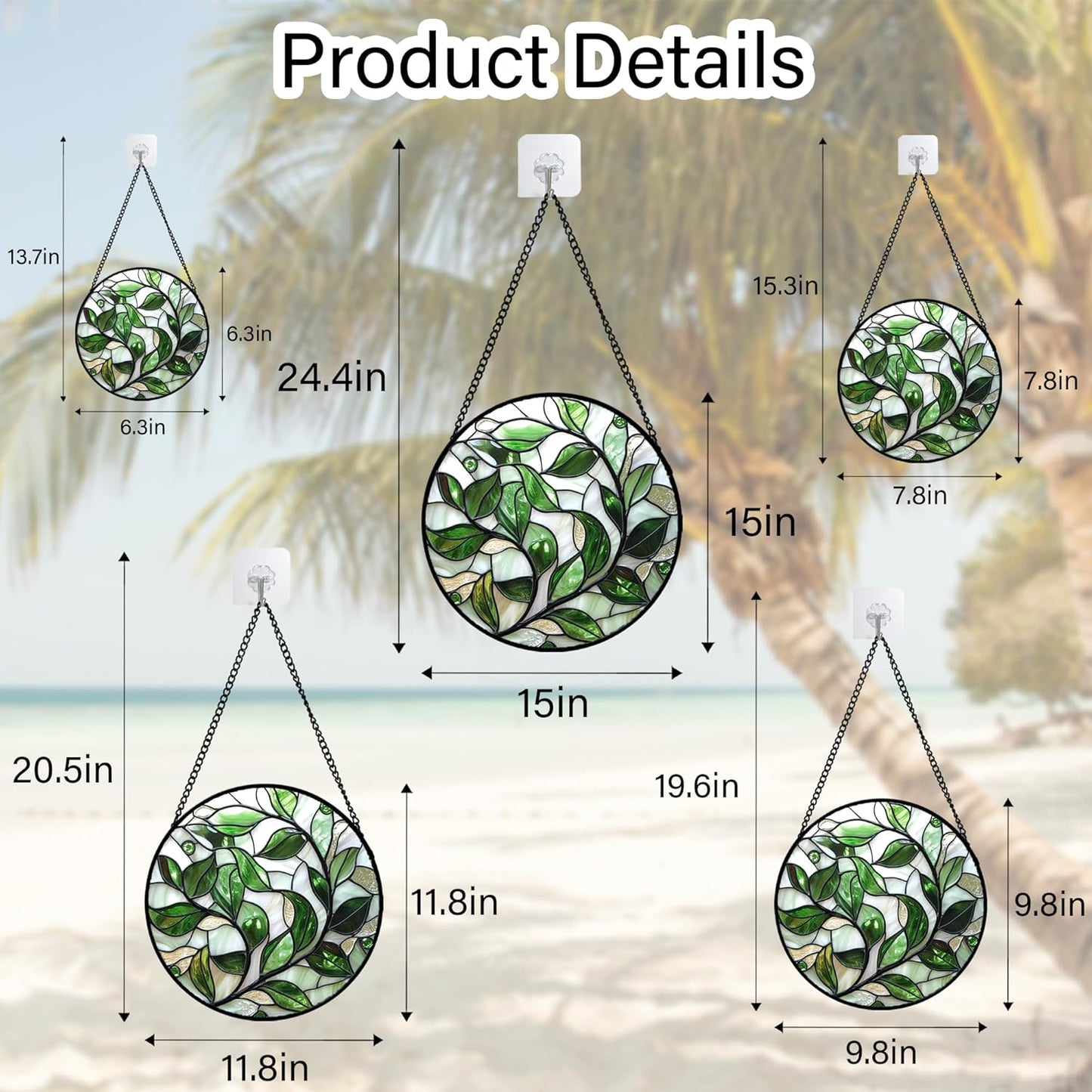 Stained Glass Window Hanging - White Green Leaves Suncatcher for Doors Window Home Plant Sun Catchers Decor Christmas Mother's Day Birthday Gifts for Teacher Women Men Mom Nana 6.3 in