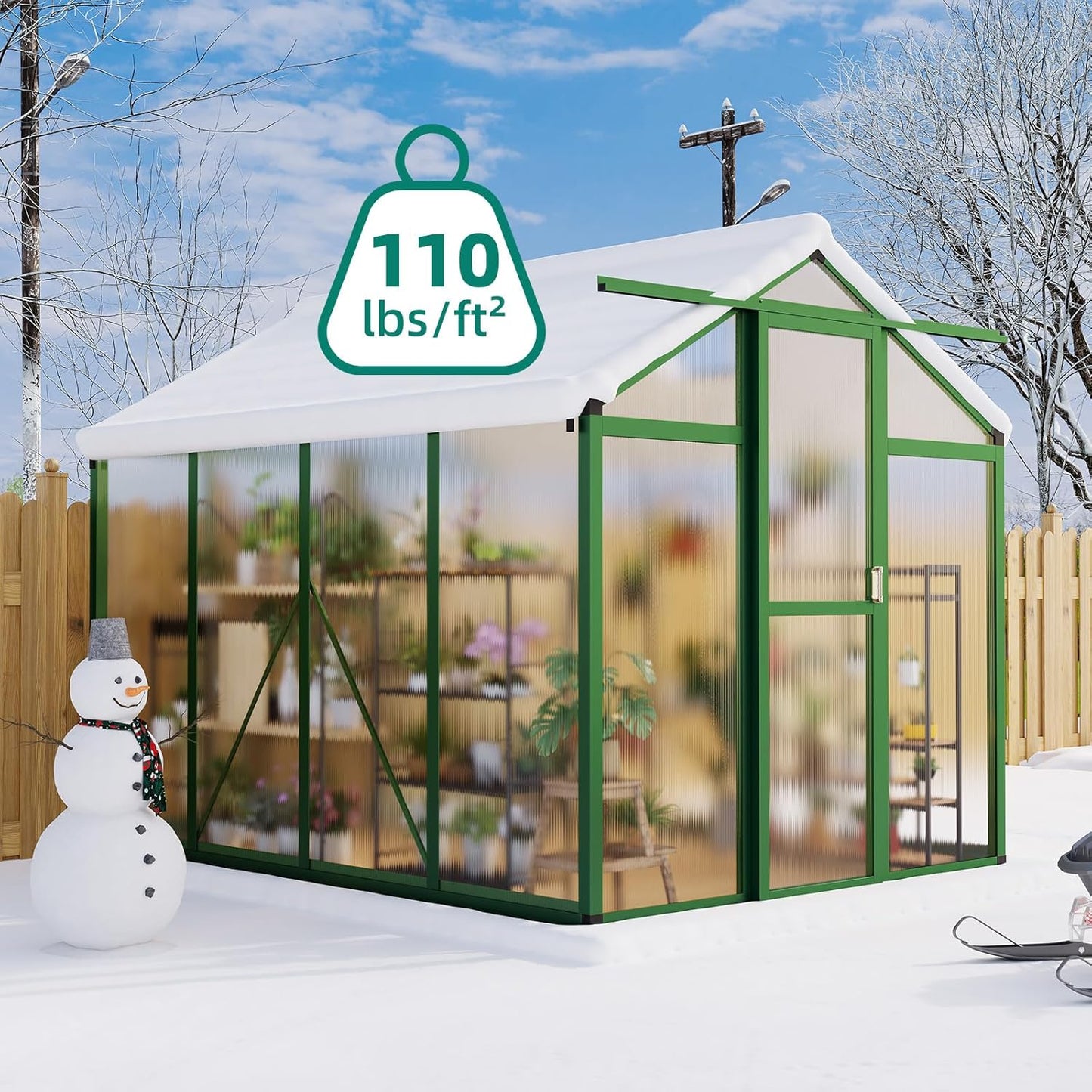 Garvee 6x8 ft Greenhouse - Aluminum Greenhouses for Outdoors, Large Polycarbonate Greenhouse with Roof Vent, Heavy Duty Walk-in Green Houses for Outside Garden, Backyard, Patio, Lawn, Easy Assembly