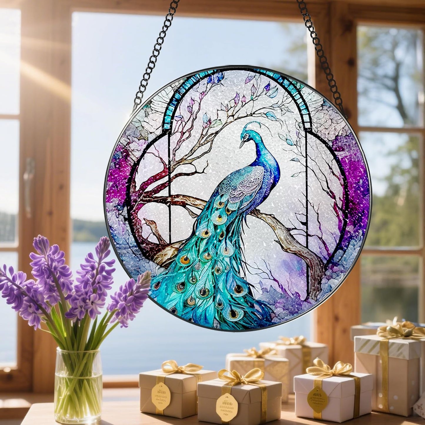 Stained Glass Window Hanging, Stained Glass Suncatcher, Peacock Sun Catcher, Window Decor, Peacock Gift, Gifts for Mothers Day, Christmas or Birthday Gift, Gifts for Her Mom Grandmother Daughter