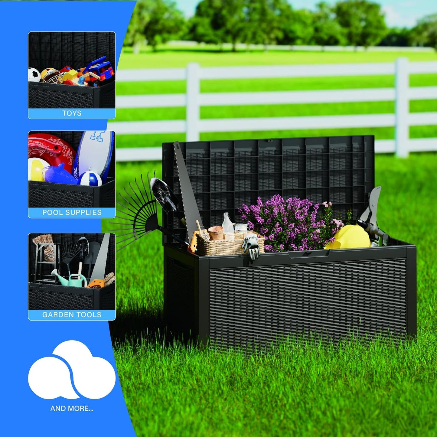 Heavy-Duty 100 Gallon Outdoor Storage Box - All-Weather Patio & Garden Storage Box Waterproof, Lockable Resin Deck Chest for Pool Accessories, UV-Resistant, Obsidian Black
